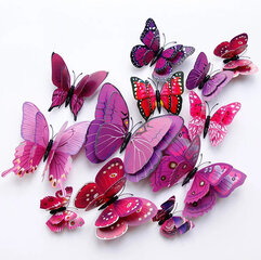 Dekoratiivsed värvilised liblikad, 12 tk, lilla hind ja info | Seinakleebised | kaup24.ee