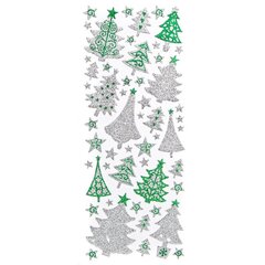 Brokaat kleebised, Jõulupuu, hõbedane + roheline, 53 tk. hind ja info | Aplikatsioonid, dekoratsioonid, kleebised | kaup24.ee