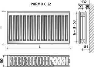 Radiaator Purmo C 22 600-1400, ühendamine küljelt hind ja info | Keskkütteradiaatorid, konvektorid | kaup24.ee