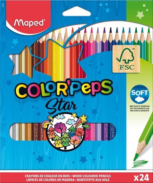 Värvilised pliiatsid ColorPeps, 24 värvi hind ja info | Kunstitarbed, voolimise tarvikud | kaup24.ee