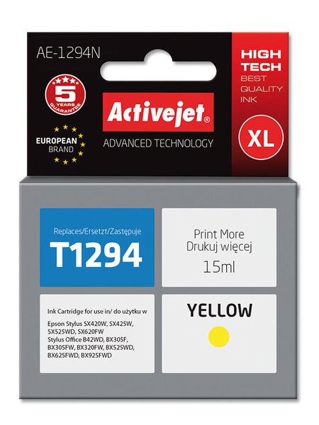 Tindiprinteri kassett ActiveJet Epson T1294 kollane hind ja info | Tindiprinteri kassetid | kaup24.ee
