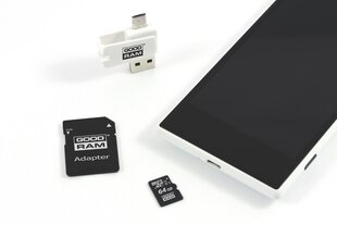 Mälukaart GoodRam microSDHC 64 GB CL10 + adapter + kaardilugeja hind ja info | Mobiiltelefonide mälukaardid | kaup24.ee