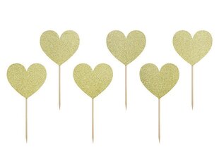 Tikukaunistused Sweet Love Hearts gold, 11 cm (1 pk/6 tk) hind ja info | Ühekordsed nõud | kaup24.ee