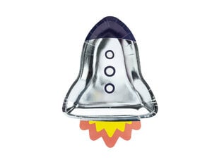 Ühekordsed papptaldrikud Space Party Rocket, 21,5x29,5 cm, 1 pk/6 tk hind ja info | Ühekordsed nõud | kaup24.ee