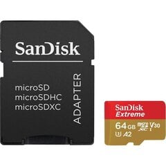 SanDisk Extreme microSDXC 64 GB 160 / 60 MB / s A2 C10 V30 mälukaart hind ja info | Mobiiltelefonide mälukaardid | kaup24.ee