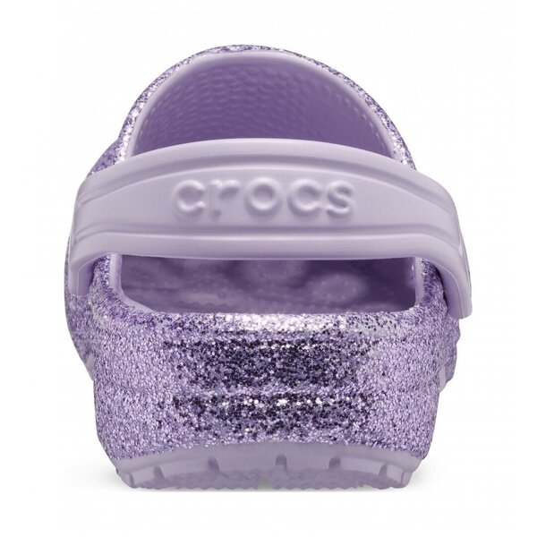 purple glitter crocs