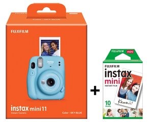 Fujifilm Instax Mini 11 (Sky Blue) + FUJIFILM Instax Mini Film (Glossy) (Color) 10 цена и информация | Фотоаппараты мгновенной печати | kaup24.ee