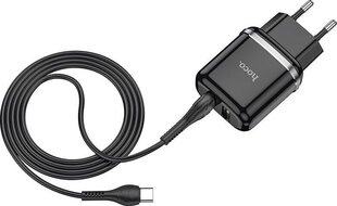 Universaalne reisilaadija Hoco N4, 2 x USB / 5V / 2.4A + USB-C kaabel 1M, must hind ja info | Mobiiltelefonide laadijad | kaup24.ee