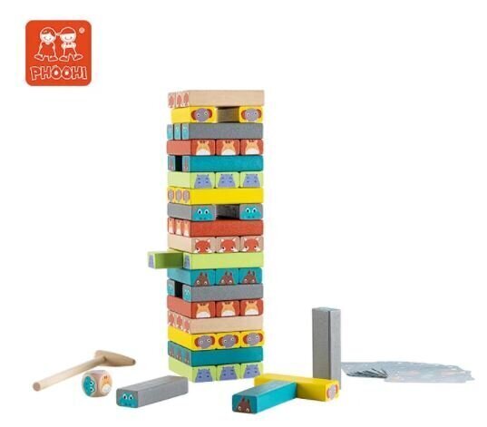 Puidust klotsid "Phoohi" "Loomade torn“, 54 tk hind ja info | Imikute mänguasjad | kaup24.ee