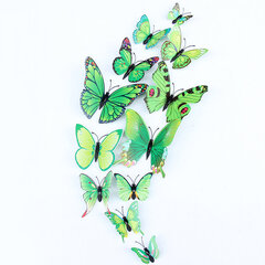 Dekoratiivsed värvilised liblikad, 12 tk, roheline hind ja info | Seinakleebised | kaup24.ee