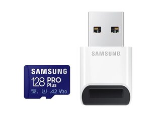 Mälukaart Samsung 128GB MicroSD PRO Plus koos microSD kaardilugejaga USB hind ja info | Mobiiltelefonide mälukaardid | kaup24.ee