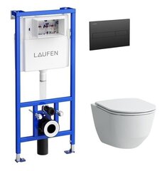 WC komplekt Laufen Pro New + LIS CW1 + Slim aeglaselt sulguv kaas + musta matti värvi loputuskasti nupp hind ja info | WС-potid | kaup24.ee