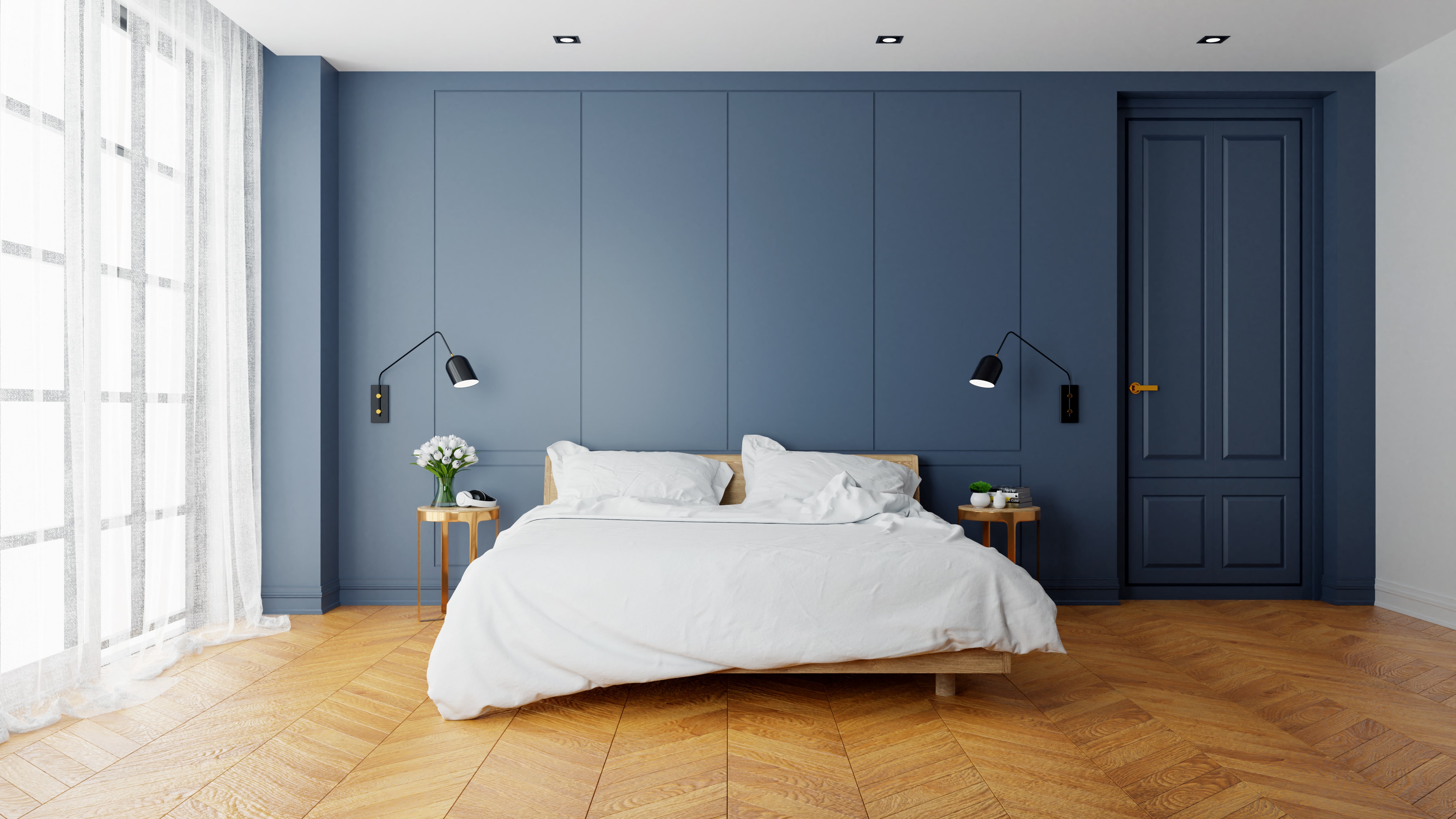 sinine ühevärviline sein magamistoas